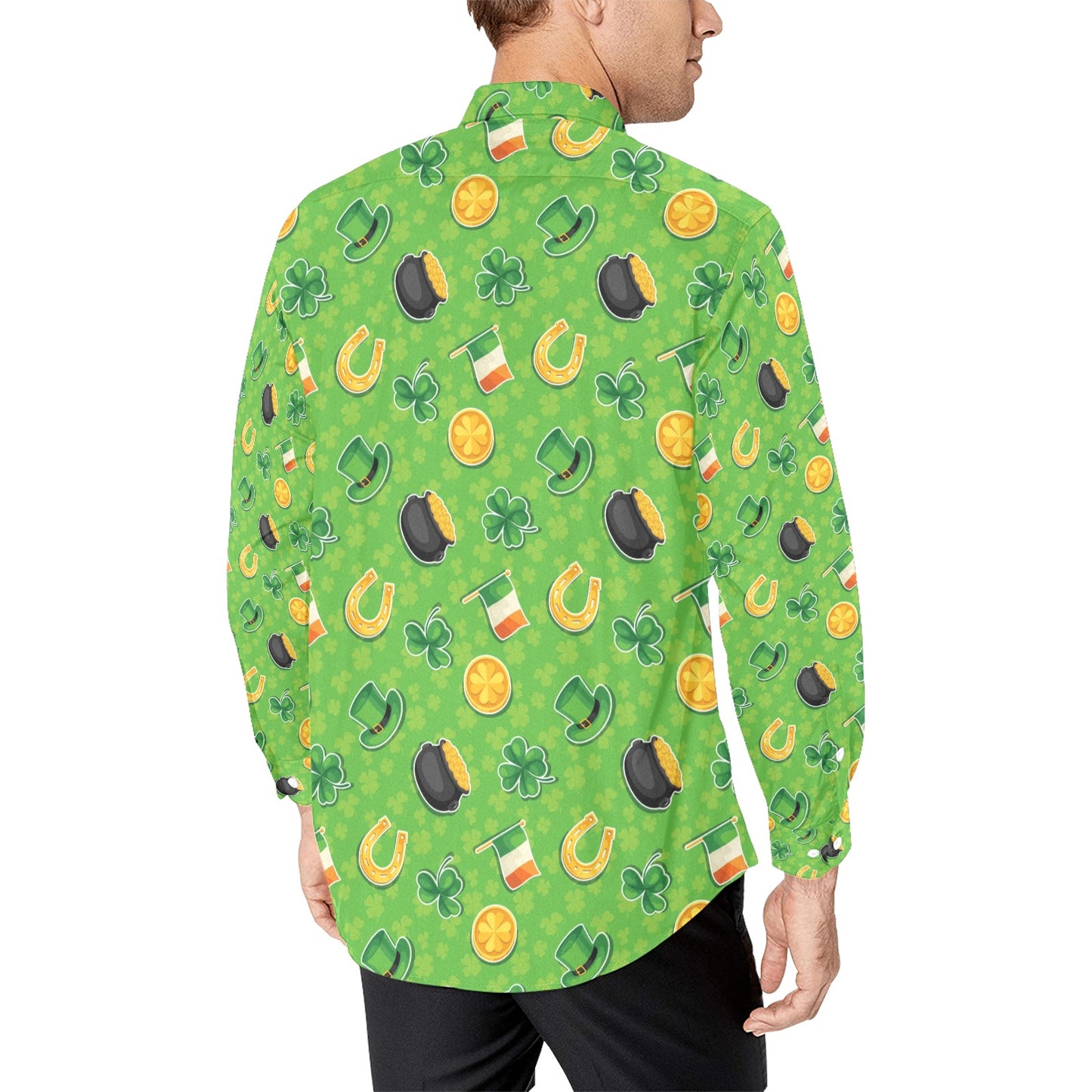 Shamrock Saint Patrick's Day Print Design LKS302 Men's Long Sleeve Dress Shirt