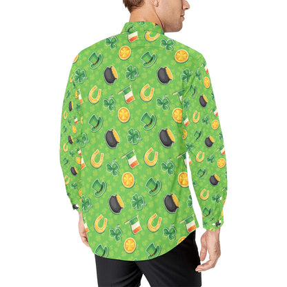 Shamrock Saint Patrick's Day Print Design LKS302 Men's Long Sleeve Dress Shirt
