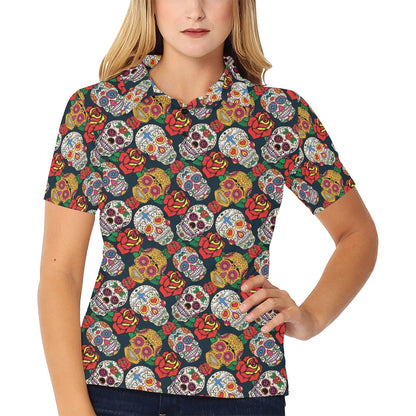 Sugar Skull Print Design LKS306 Women's Polo Shirt