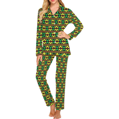 African Geometric Print Pattern Women's Long Pajama Set