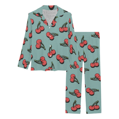 Cherry Pattern Print Design CH03 Women's Long Pajama Set