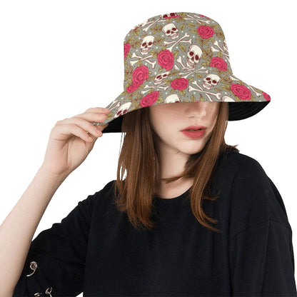Skull Bone Rose Print Design LKS303 Unisex Bucket Hat