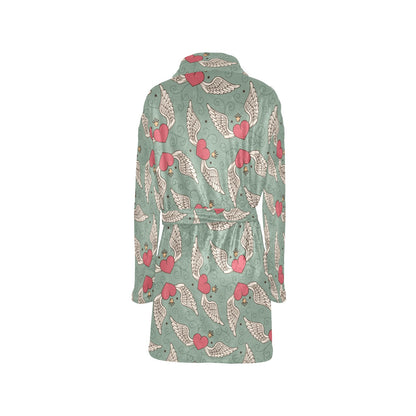 Angel Wings Heart Design Themed Print Women's Fleece Robe