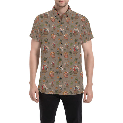 Thanksgiving Print Design LKS306 Men Short Sleeve Button Up Shirt