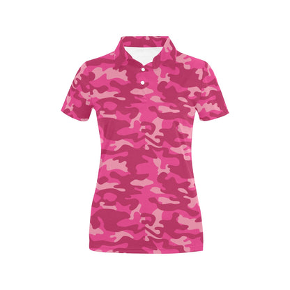 Camo Pink Pattern Print Design 01 Women's Polo Shirt