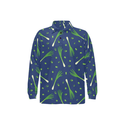 Leek Pattern Print Design 02 Long Sleeve Polo Shirt For Men's