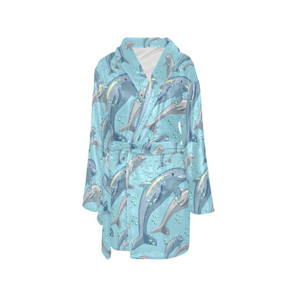 Dolphin Print Pattern Women's Fleece Robe