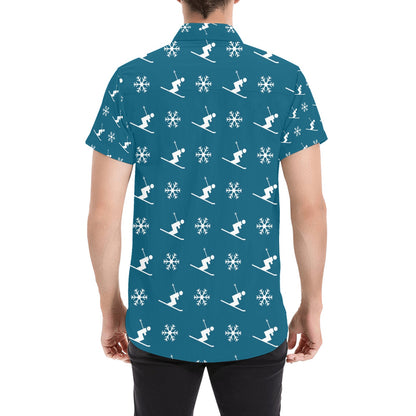 Ski Print Design LKS301 Men Short Sleeve Button Up Shirt