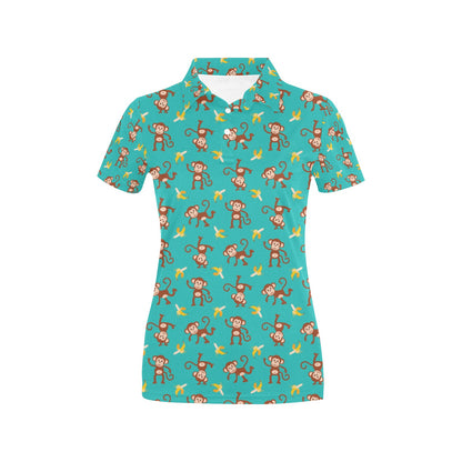 Monkey Banana Design Themed Print Women's Polo Shirt