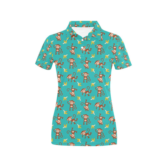 Monkey Banana Design Themed Print Women's Polo Shirt