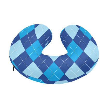 Argyle Blue Pattern Print Design 02 U-Shaped Travel Neck Pillow