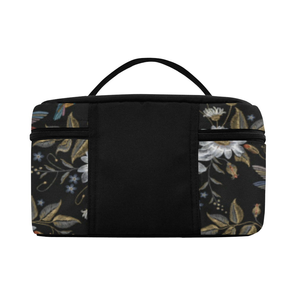 Hummingbird with Embroidery Themed Print Makeup Bag