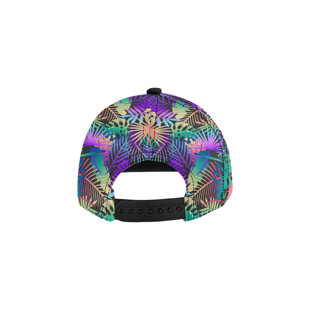 Neon Flower Tropical Palm Leaves Snapback Cap