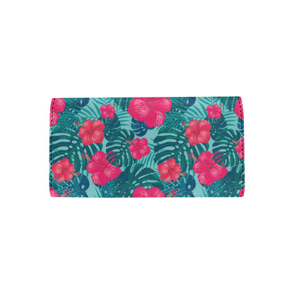 Red Hibiscus Pattern Print Design HB017 Women's Trifold Wallet