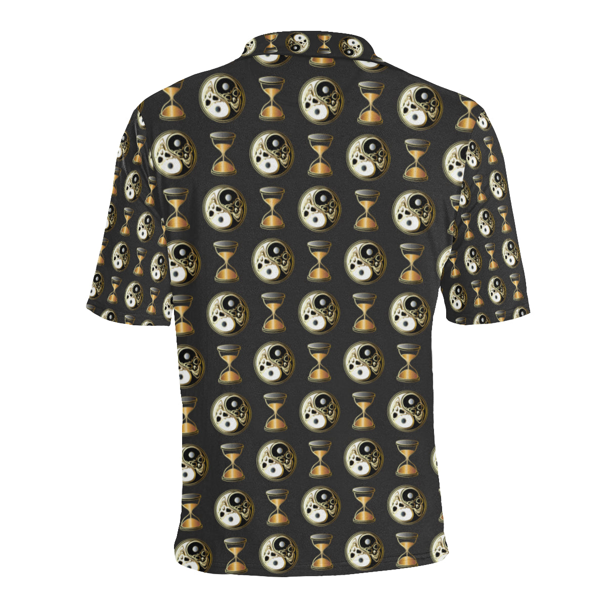 Yin Yang Skull Themed Design Print Men Polo Shirt