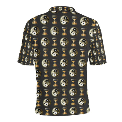 Yin Yang Skull Themed Design Print Men Polo Shirt