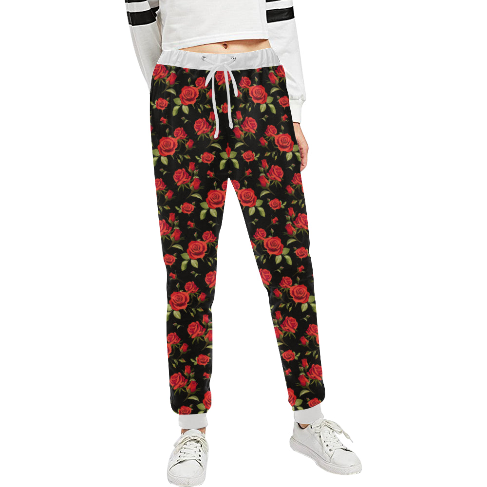 Red Rose Themed Print Unisex Sweatpants
