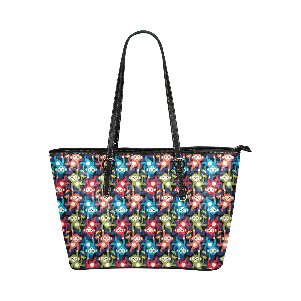 Monkey Colorful Design Themed Print Leather Tote Bag