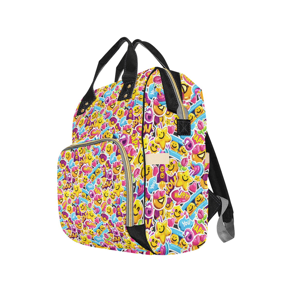 Emoji Sticker Print Pattern Diaper Bag Backpack
