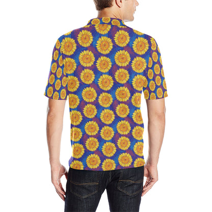 Sunflower Hand Drawn Style Print Men Polo Shirt