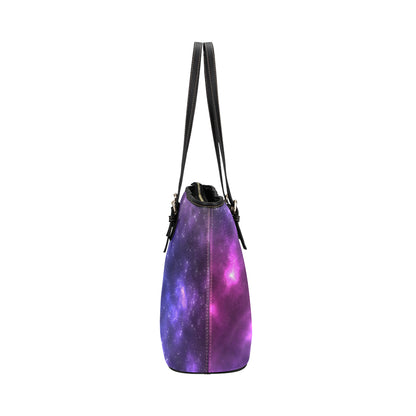 Celestial Purple Blue Galaxy Leather Tote Bag