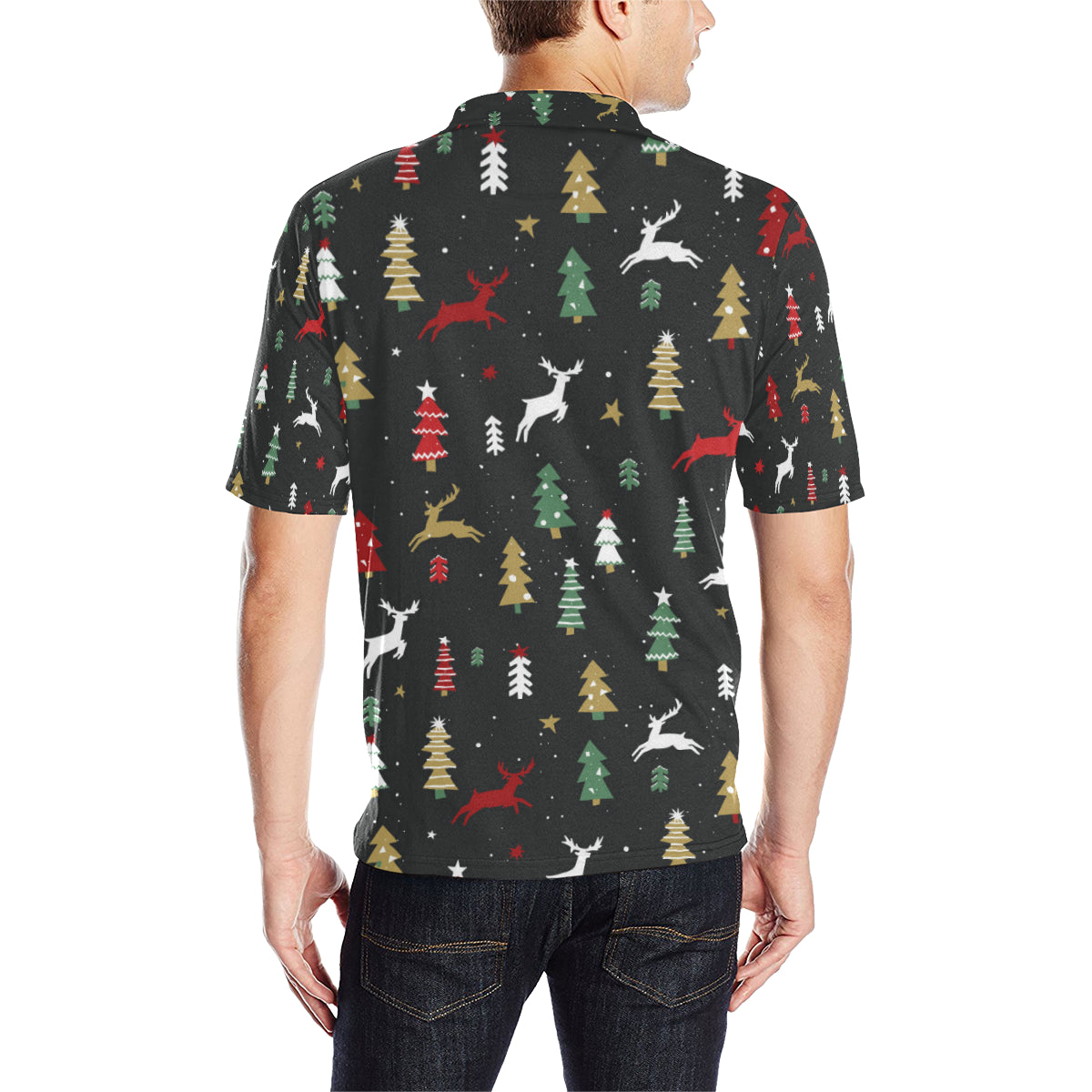 Christmas Tree Deer Style Pattern Print Design 03 Men Polo Shirt