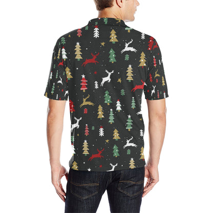 Christmas Tree Deer Style Pattern Print Design 03 Men Polo Shirt