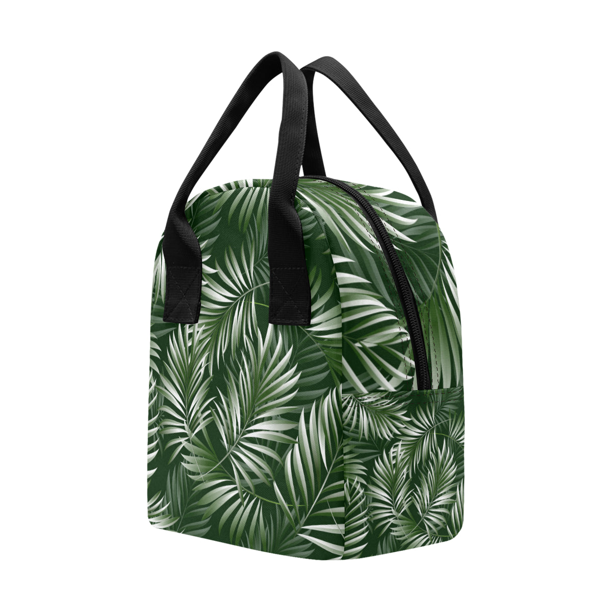 White Green Tropical Palm Leaves Insulated Lunch Bag