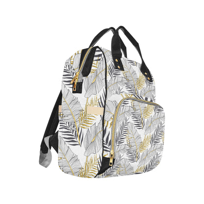 Gold Glitter Tropical Palm Leaves Diaper Bag Backpack