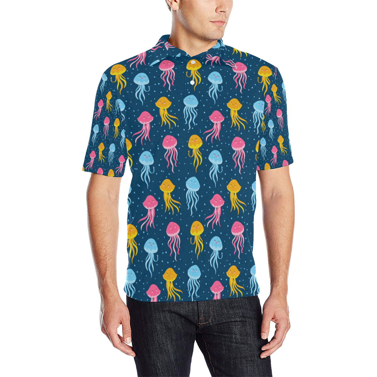 Jellyfish Pattern Print Design 04 Men Polo Shirt