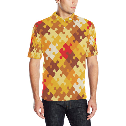 Puzzle Pattern Print Design A01 Men Polo Shirt