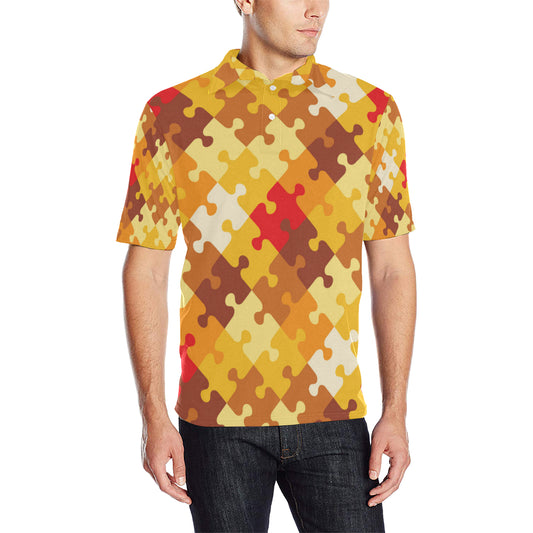 Puzzle Pattern Print Design A01 Men Polo Shirt