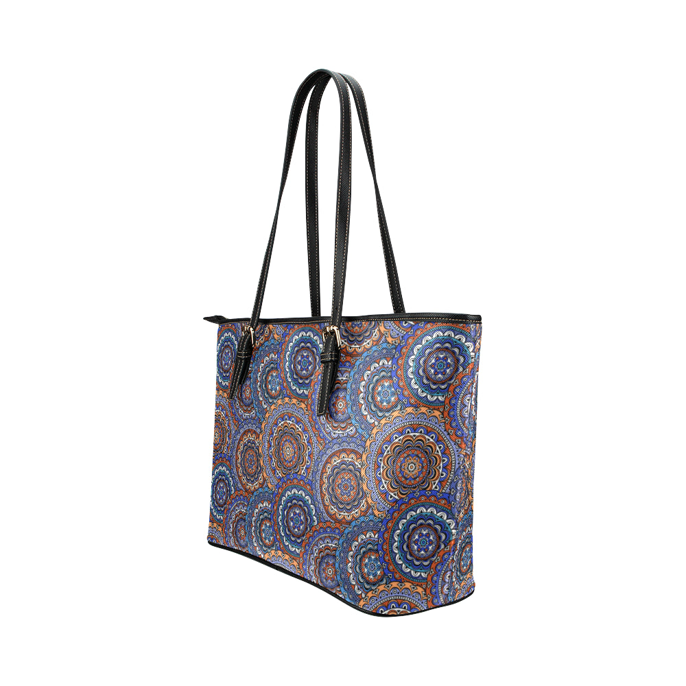 Mandala Boho Chic Design Print Leather Tote Bag