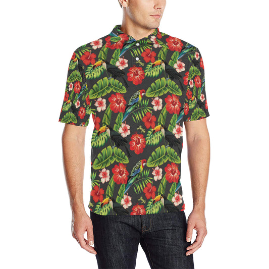 Tropical Flower Pattern Print Design TF04 Men Polo Shirt