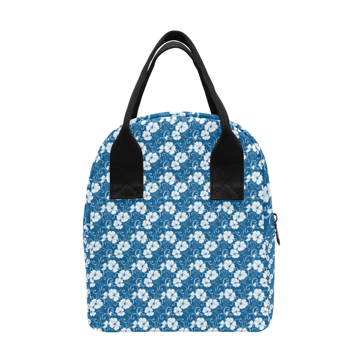 Hibiscus Blue Flower Hawaiian Print Insulated Lunch Bag