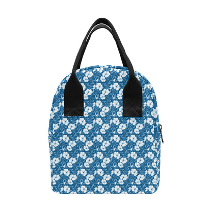 Hibiscus Blue Flower Hawaiian Print Insulated Lunch Bag