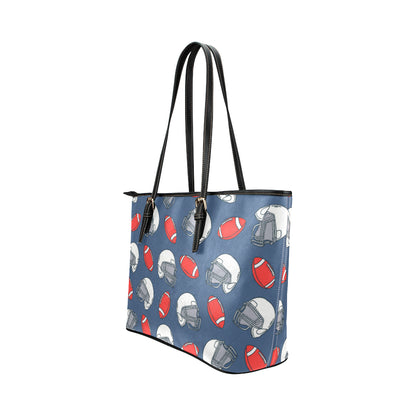 American Football Helmet Design Pattern Leather Tote Bag