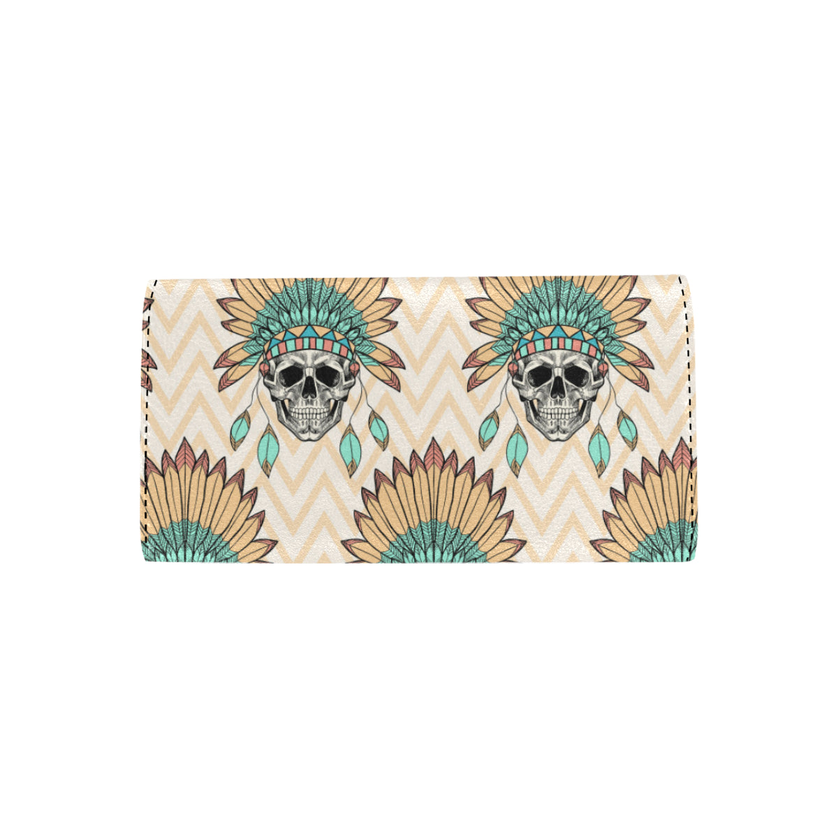 Indian Skull Pattern Women's Trifold Wallet