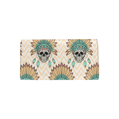 Indian Skull Pattern Women's Trifold Wallet