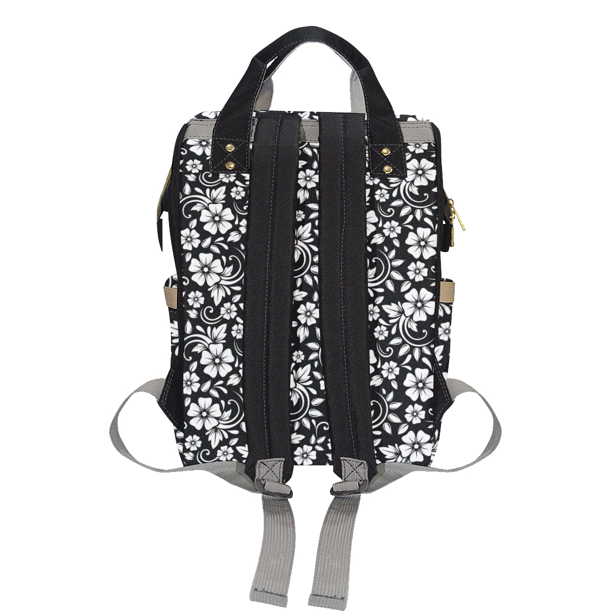Floral Black White Themed Print Diaper Bag Backpack