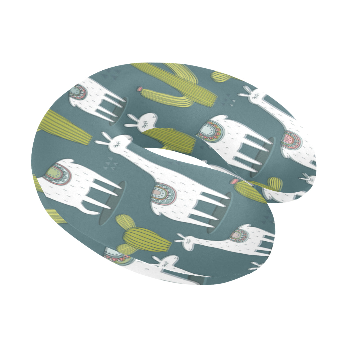 Llama Cactus Pattern Print Design 03 U-Shaped Travel Neck Pillow
