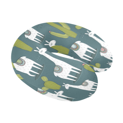 Llama Cactus Pattern Print Design 03 U-Shaped Travel Neck Pillow