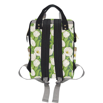 Tulip White Pattern Print Design TP05 Diaper Bag Backpack
