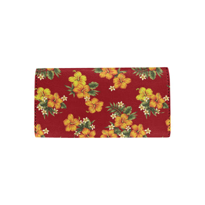 Orange Hibiscus Pattern Print Design HB026 Women's Trifold Wallet