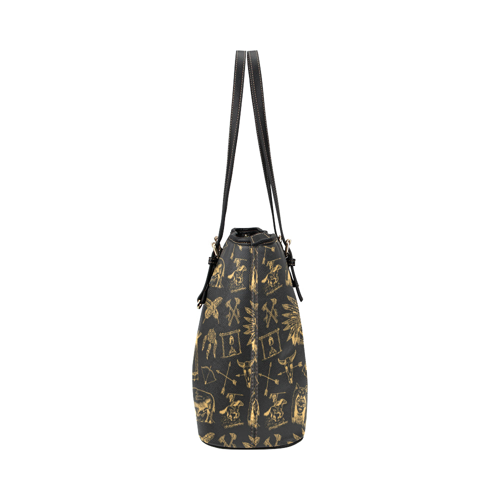 American indian Gold Style Leather Tote Bag