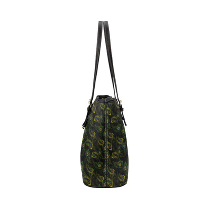 Peacock Feather Pattern Design Print Leather Tote Bag