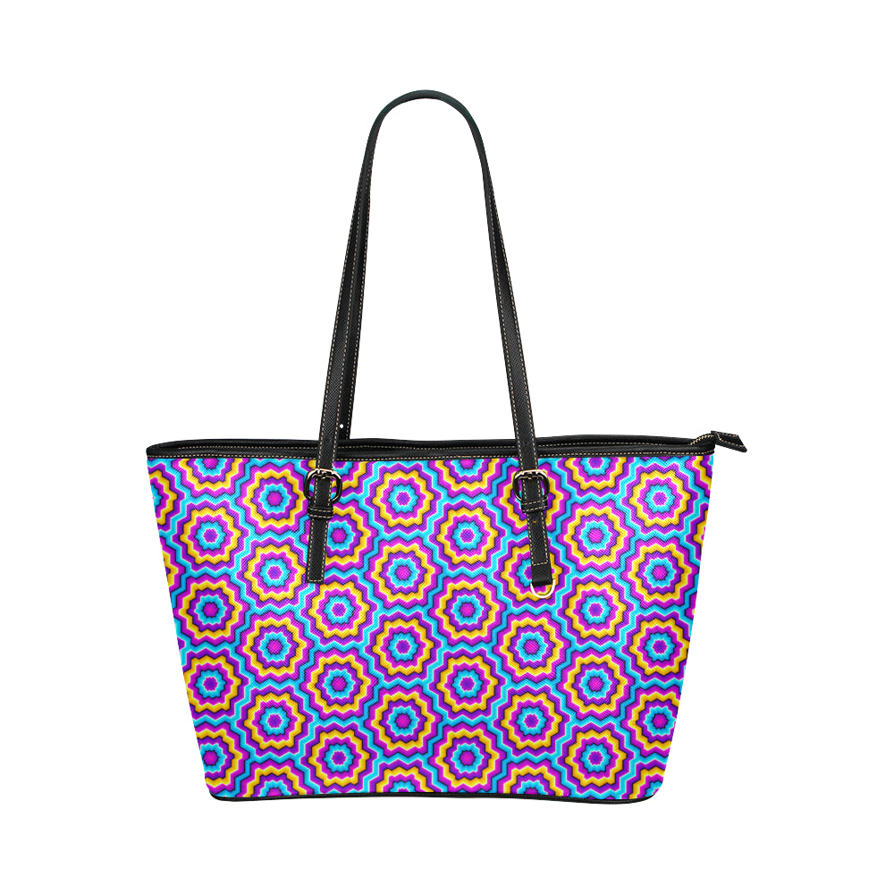 Optical illusion Techno Movement Leather Tote Bag