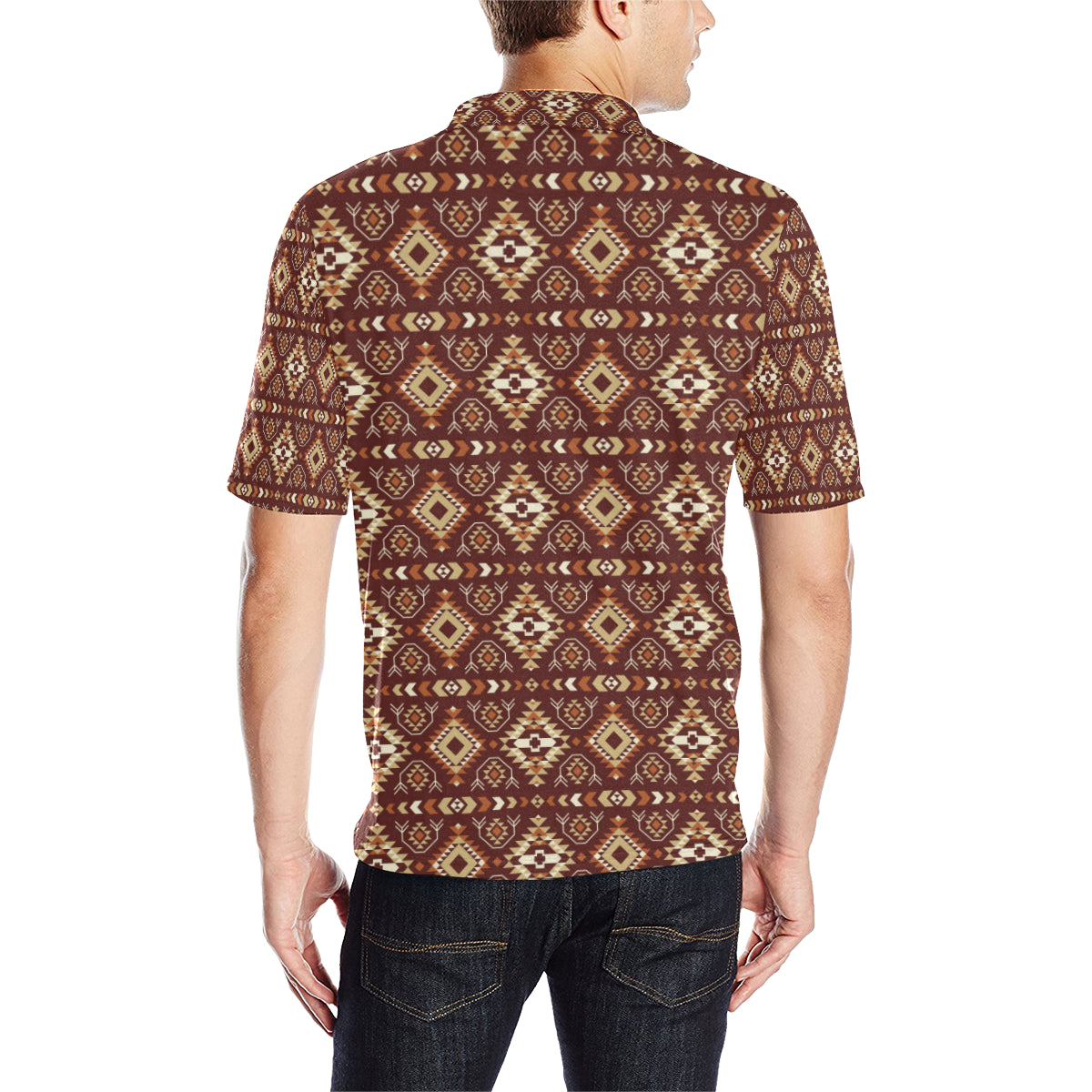 Navajo Native Color Print Pattern Men Polo Shirt