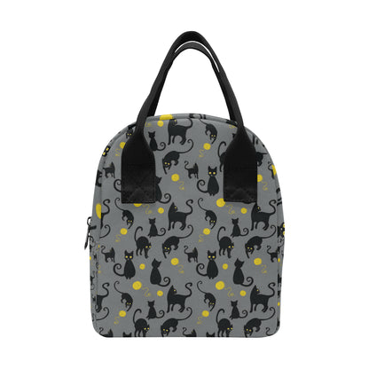 Black Cat Yellow Yarn Print Pattern Insulated Lunch Bag