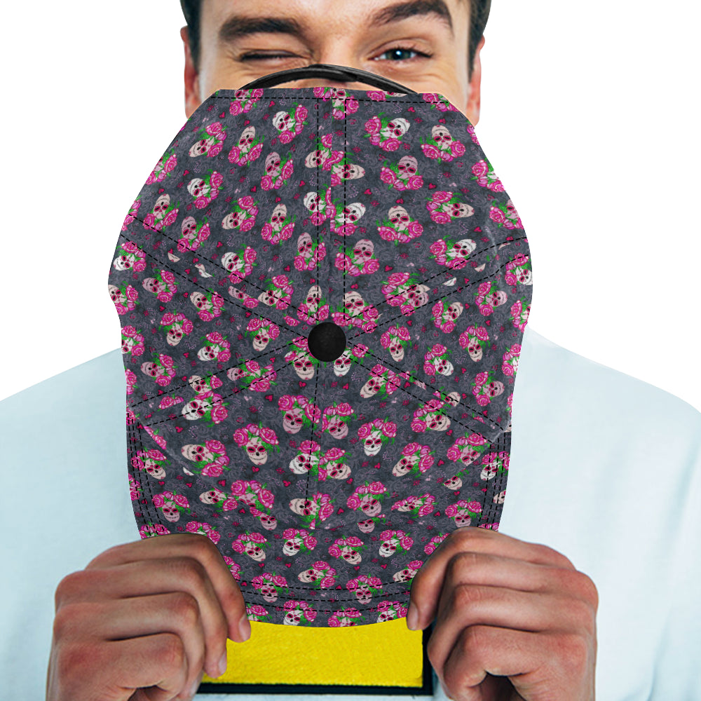 Sugar Skull Pink Rose Themed Print Snapback Cap